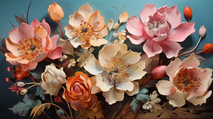Wall Mural - Oil painted flowers in vibrant colours.