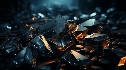 Wall Mural - Pieces of broken glass on black table