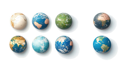 Poster - Set of Colorful Earth Globes Isolated on a White Background Generative AI