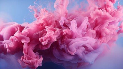 Wall Mural - Puffs of pink smoke in front of a blue background