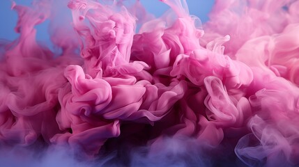 Wall Mural - Puffs of pink smoke in front of a blue background