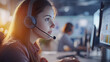 © LemonellArt - Female Call Center Worker Engaged in a Lively Customer Conversation in a Bright and Inspirational Workspace