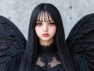 Poster - mysterious dark angel woman with black wings