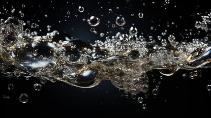 Wall Mural - soda water bubbles splashing underwater against black background.