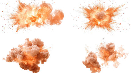 Poster - Explosive Fire Bursts and Smoke Clouds Isolated on a White Background Generative AI