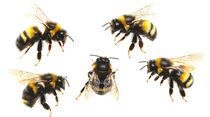Poster - collection of flying bumblebees isolated on a white background generative ai