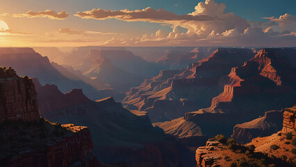 Grand canyon at sunrise illustration, national park background travel design graphic