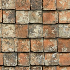 Sticker - Photo of a seamless roof tile texture with old clay tiles