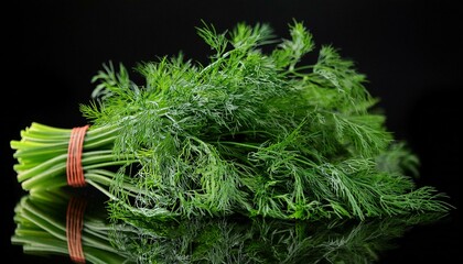 dill aromatic fresh herbs bunch of fresh green dill close up rotating on black background condiments vegetarian food organic bunch of anethum graveolens macro shot slow motion