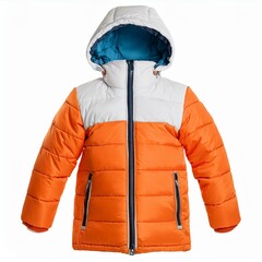 orange children s jacket isolated on white background with clipping path cut out contour autumn winter spring jacket for child mockup object for advertising design