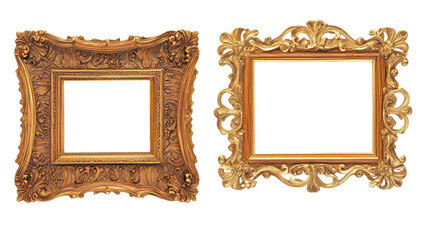 Poster - elegant gold and wood frames on white background generative ai