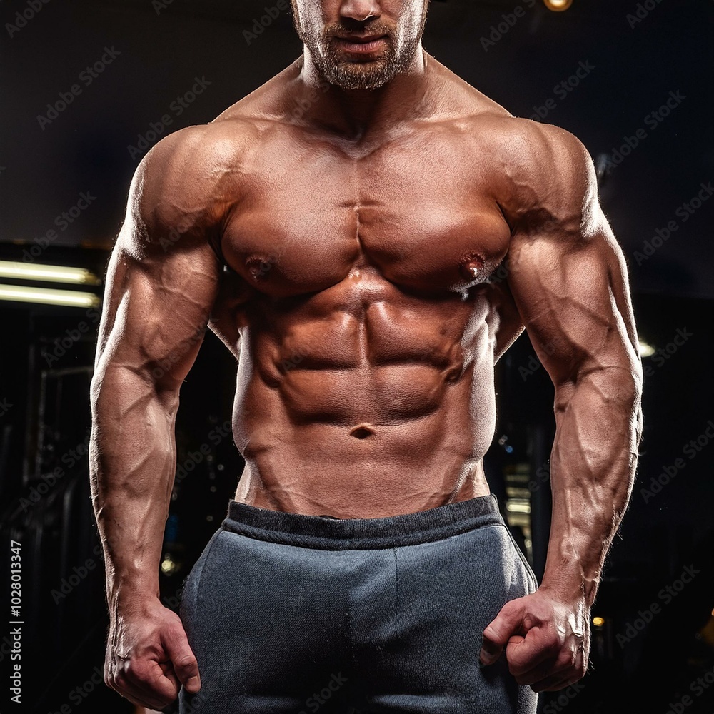 Strongman Ripped Foto de Stock strong sexy fit man showing perfect muscular ripped abs ...