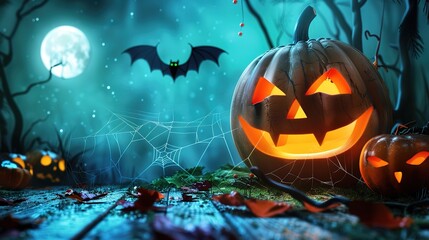 Horror_Halloween_Pumpkin_Lantern_Moon_Bat_Spider