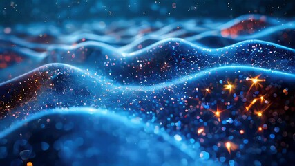 Poster - Abstract digital wave with glowing particles. Futuristic shape with depth of field and bokeh