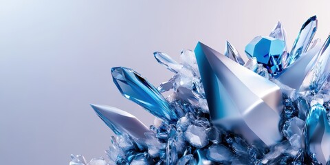 Poster - Abstract Digital Artwork Featuring a Mesmerizing Blend of Crystalline Forms and Ethereal Light