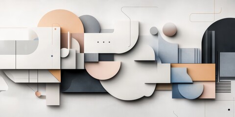 Poster - Abstract Digital Artwork Featuring Geometric Shapes and Muted Colors