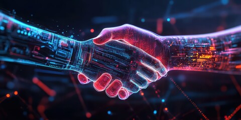 Aufkleber - abstract digital handshake symbolizing business collaboration in a dark theme
