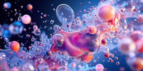 Poster - vibrant abstract burst of colorful bubbles and paint splashes in motion