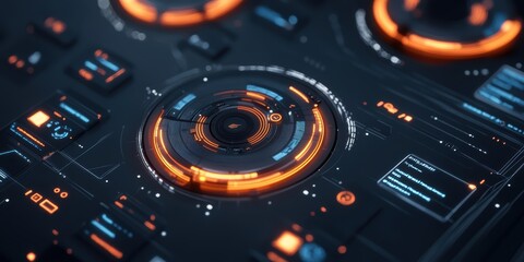 Poster - futuristic digital user interface featuring glowing circular elements for enhanced interaction and i
