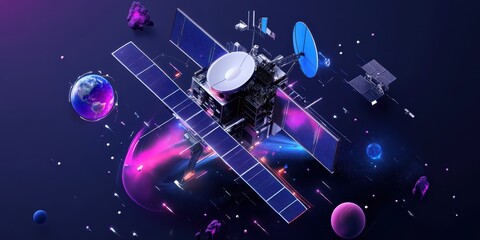 Poster - Satellite Earth Telecommunications Concept Illustration with Modern Technology Visuals