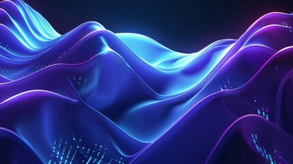 Abstract background with smooth neon waves and glowing particles