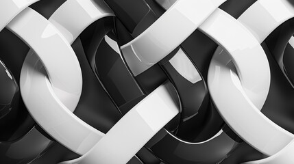 Abstract background with intertwined black and white glossy shapes forming a three dimensional pattern