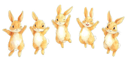 Poster - Happy Cartoon Bunnies Jumping Playfully in a Bright Setting Generative AI