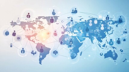 Global Network of Interconnected People Represented by Silhouettes on a World Map