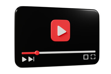 Poster - 3d Realistic Playing videos website player browser icon isolated on white background. Minimal red videos player icon. Playing video player entertainment concept, streaming videos concept. 3d render.