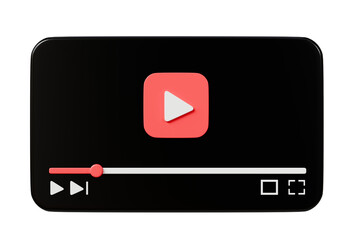 Poster - 3d Realistic Playing videos website player browser icon isolated on white background. Minimal red videos player icon. Playing video player entertainment concept, streaming videos concept. 3d render.