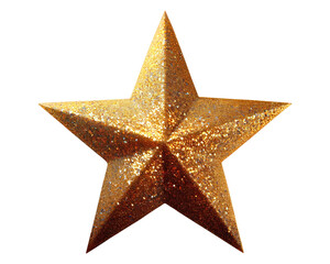 Wall Mural - Five-pointed gold glitter star, isolated on empty white background, festive decoration