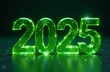 © Lolili - Green sparkling numbers for the year 2025 on a dark background.
