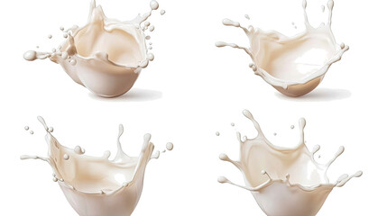 Poster - Collection of Milk Splashes Captured Against a White Background Generative AI