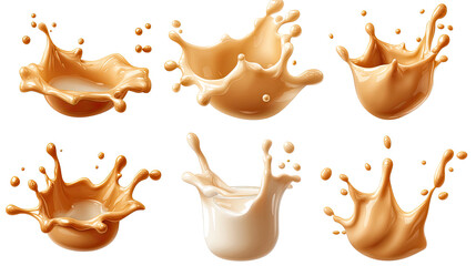 Poster - Collection of Milk Splashes Captured Against a White Background Generative AI