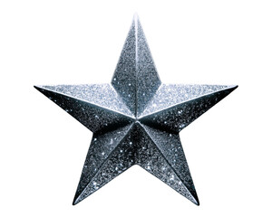 Wall Mural - Five-pointed silver glitter star, isolated on empty white background, festive decoration