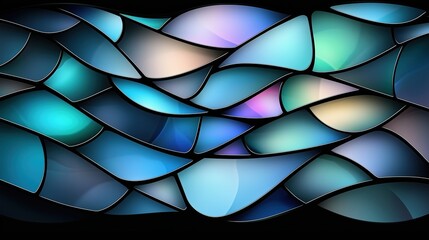 Poster - Beautiful blue and purple stained glass window with many pieces. The window is made up of various blue and purple pieces that are arranged in a way that creates a stunning visual effect