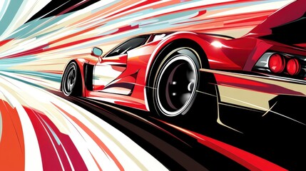 Dynamic illustration of a sleek racing car with vibrant motion trails.