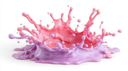 Wall Mural - Splash of pink and purple paint on a white background. The colors are vibrant and the splash looks like it's been created by a playful hand