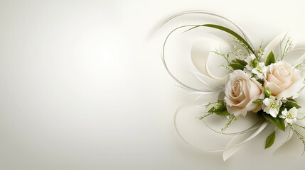 Wall Mural - White background with a bouquet of white roses. The roses are arranged in a way that they are not in a vase, but rather are placed on a white background