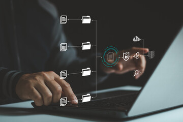 Leinwandbilder - Online documentation database and process automation to efficiently manage files, knowledge and documentation in enterprise with ERP, Document Management System (DMS). Corporate business technology.