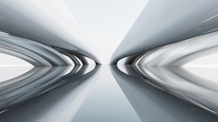 Wallpaper Abstract futuristic architecture featuring white arches reflecting on glossy floor