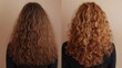 © Alpha - Step-by-step video showing honey treatment on curly hair, before footage with frizz and after footage with enhanced shine, natural lighting, Realistic Style