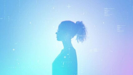 Poster - Mixed media of woman's profile and digital technology concept