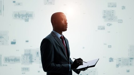 Poster - Mixed media of foreign business people and digital technology concept