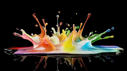 Poster - Dynamic Liquid Splash and Paint Explosion in Vivid Colors, Featuring 3D Rendered Watercolor Spilling and Fluid Movement. Perfect for Creative Abstract Art and Colorful Design Concepts
