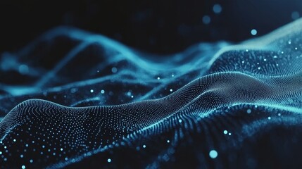 Aufkleber - Modern Blue Flowing Wave with Dotted Particles on a Dark Background, Representing Dynamic Motion and Futuristic Technology Concepts, Perfect for Abstract Designs and Digital Artworks