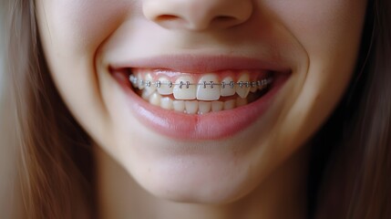 Emotional journey of a teenager getting braces, from initial nervousness to growing confidence, accompanied by close-up before-and-after photos of their smile