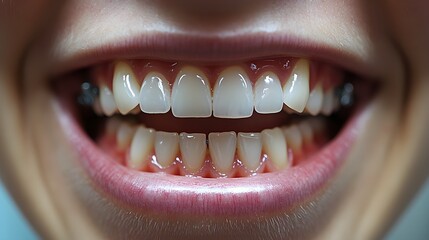 Split-screen image of a smile, one side showing crooked teeth before braces, the other perfectly aligned after 18 months, Realistic Style, Soft Lighting