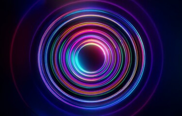 Poster - neon glowing concentric circles against a dark background.