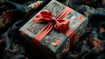 Large present box with intricate, festive wrapping and a bold red ribbon, spotlighted in a Boxing Day poster promoting end-of-year discounts and shopping